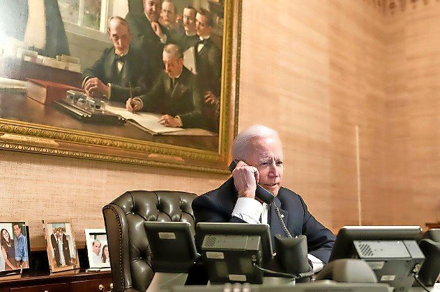 President Joe Biden in the Treaty Room of the White House on Feb. 18.