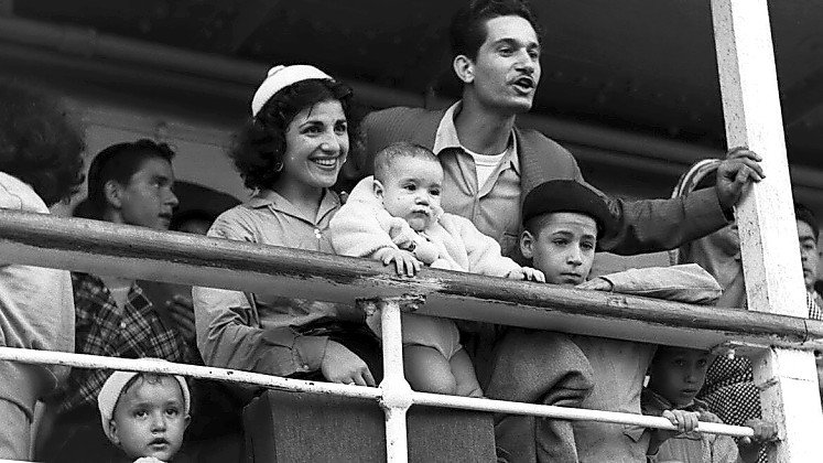 Moroccan Jewish immigrants landing at the Haifa port in 1954.