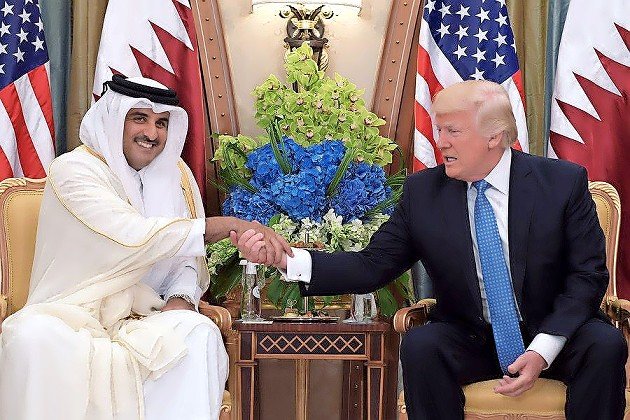 President Donald Trump and Qatar's Emir Sheikh Tamim Bin Hamad Al-Thani  in Riyadh on May 21, 2017.