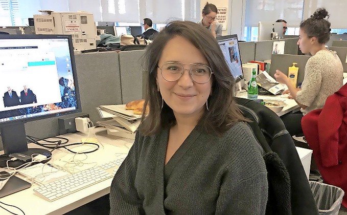 Bari Weiss in the New York Times newsroom in 2018.