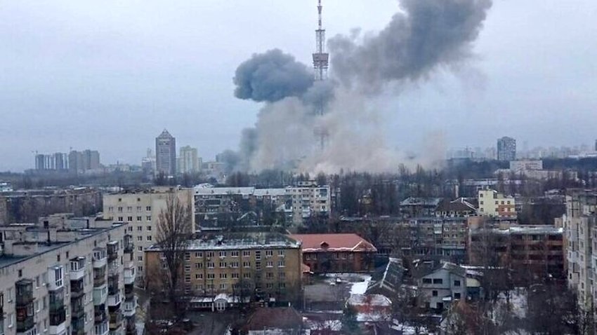 A Russian military strike on a TV tower in Kiev, Ukraine, on March 1.