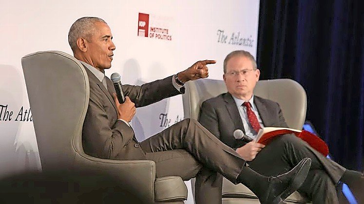 Barack Obama (pictured with The Atlantic Editor Jeffrey Goldberg) told the conference that the loss of local journalism &mdash; combined with disinformation and factors such as ethno-nationalism, misogyny or racism &mdash; can be &ldquo;fatal&rdquo; to democracy.