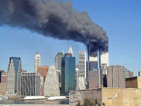 A view of the World Trade Center&rsquo;s Twin Towers after they were hit by Al Qaeda terrorist-flown planes on Sept. 11, 2001.