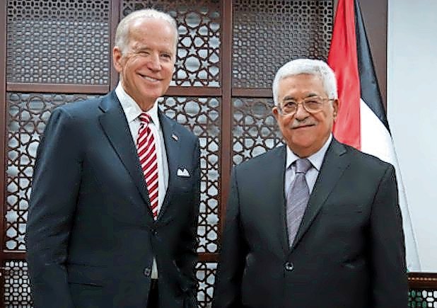 Then-Vice President Joe Biden with Palestinian Authority leader Mahmoud Abbas in Ramallah in 2016.