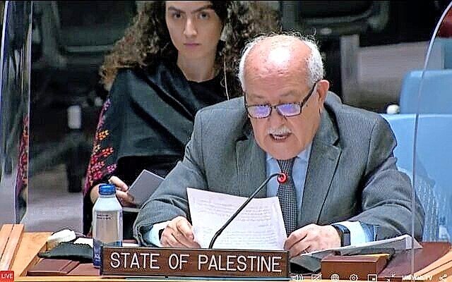 Palestinian Ambassador to the UN Riyad Mansour addresses the Security Council on Aug. 8.