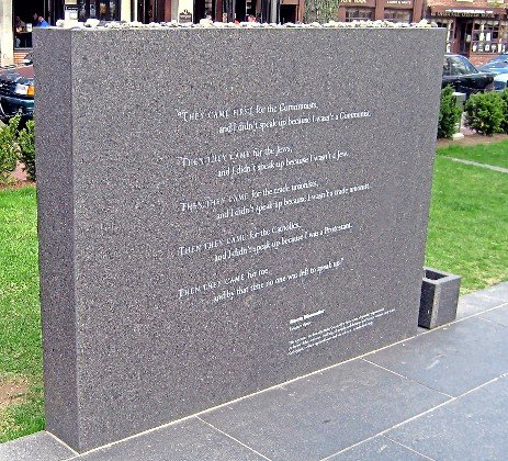 One of six New England Holocaust memorials near&nbsp;Faneuil Hall&nbsp;in Boston, this monument displays the words of Pastor Martin Niem&ouml;ller.