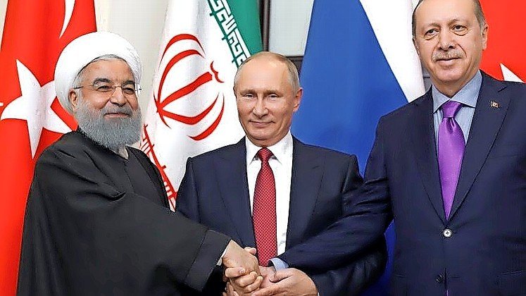 From left: Iranian President Hassan Rouhani, Russian President Vladimir Putin and Turkish President Recep Tayyip Erdoğan.