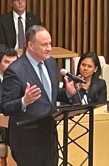 Second Gentleman Doug Emhoff  at the UN, calling on world leaders to globalize the fight against antisemitism.