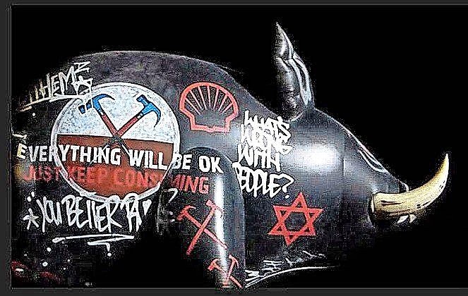 One of the graffitied pigs that Roger Waters floats at his concerts features a Star of David. Waters has said the Star of David is a symbol of the state of Israel and has no relation to the Jewish people.