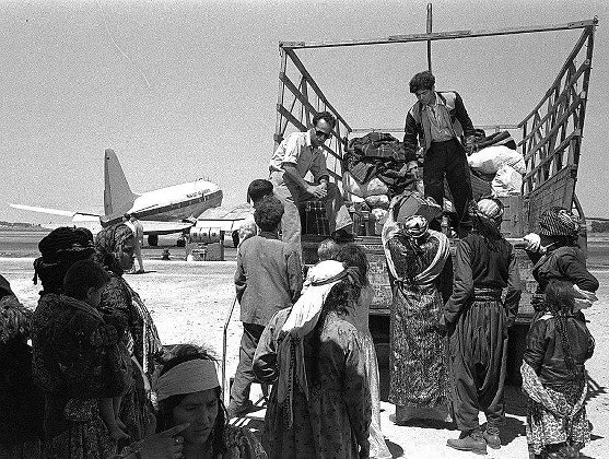 Jewish refugees from Iraq leave Lod (today Ben-Gurion) Airport IN 1951.