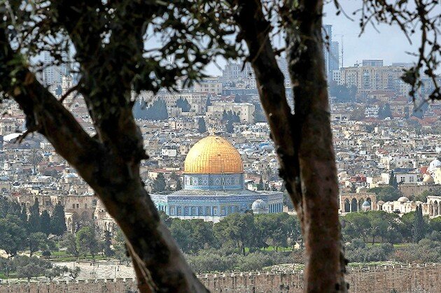 A view of the Dome of the Rock and the Old City of Jerusalem, seen from the Mount of Olives on Feb. 8.