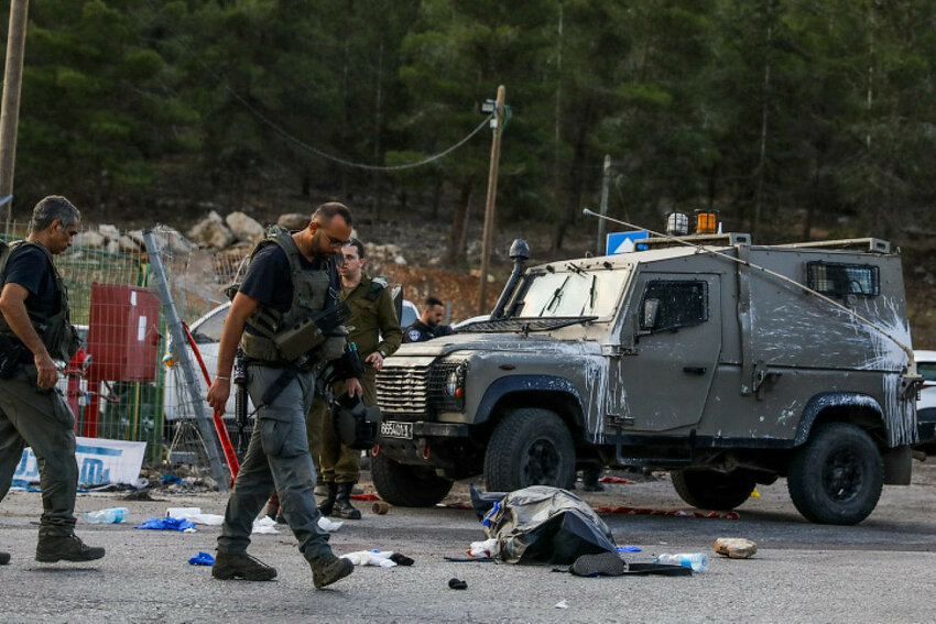 Israeli security forces at the scene of a deadly shooting attack near the Jewish Settlement of Eli, West Bank, June 20, 2023.