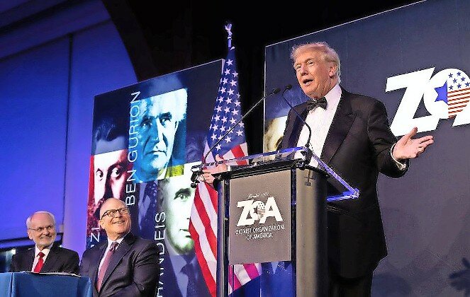 President Donald Trump is awarded the Theodor Herzl Gold Medallion at the Zionist Organization of America&rsquo;s 125th anniversary Gala in New York on Nov. 13, 2022.