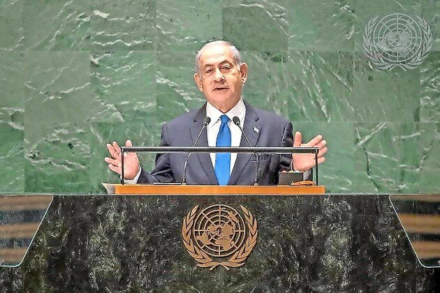 Israeli Prime Minister Benjamin Netanyahu addresses the United Nations General Assembly on Sept. 22.