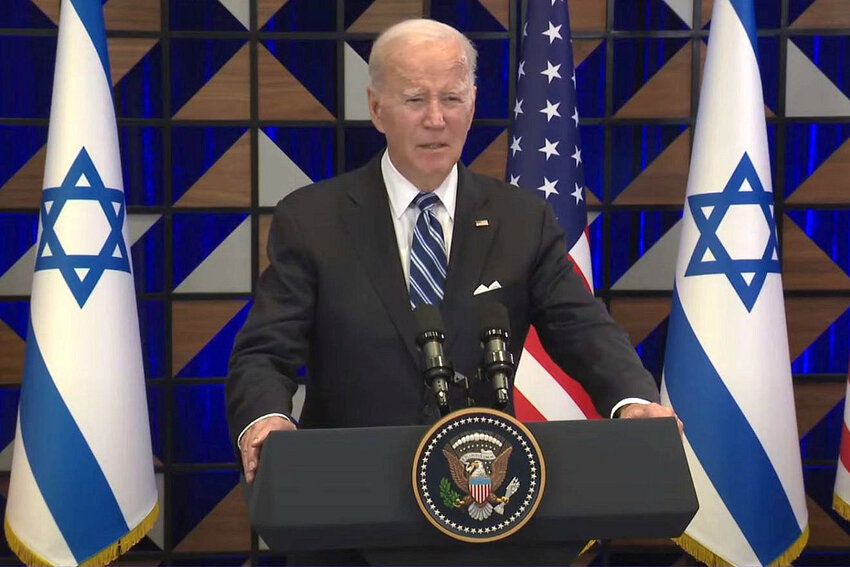 President Biden speaks from Israel on Oct. 15, 2023.