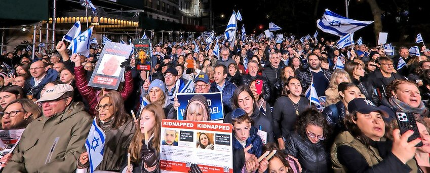 An estimated 10,000 people filled four blocks of Central Park West, spilling into side streets, during a rally last Monday organized by UJA-Federation of New York to mark the sheloshim, 30 days since the Oct. 7 massacre and to demand the release of the hostages kidnapped by Hamas.