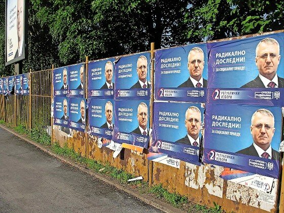 Posters of Vojislav &Scaron;e&scaron;elj, founder and president of the far-right Serbian Radical Party, May 2012.