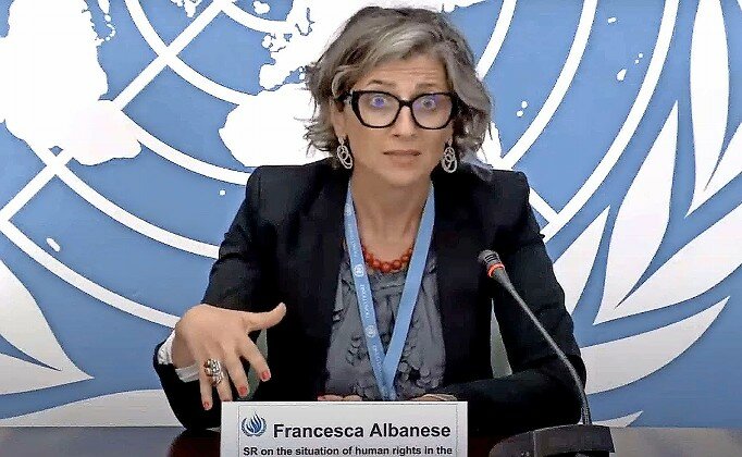 UN&rsquo;s Francesca Albanese at a press conference in July.