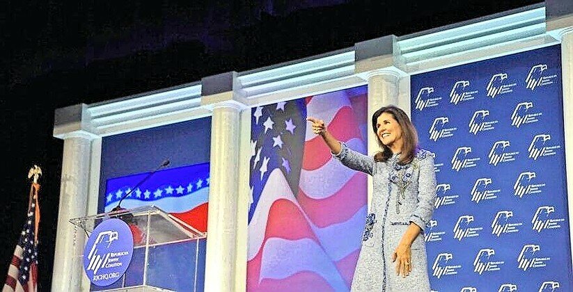 Former US Ambassador to the UN Nikki Haley at the Republican Jewish Coalition&rsquo;s conference in Las Vegas in 2021.