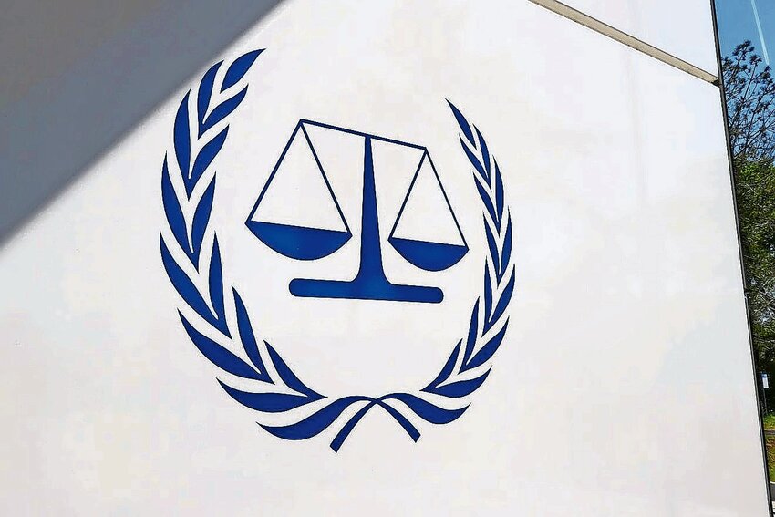 Logo of the International Criminal Court in The Hague, Netherlands.