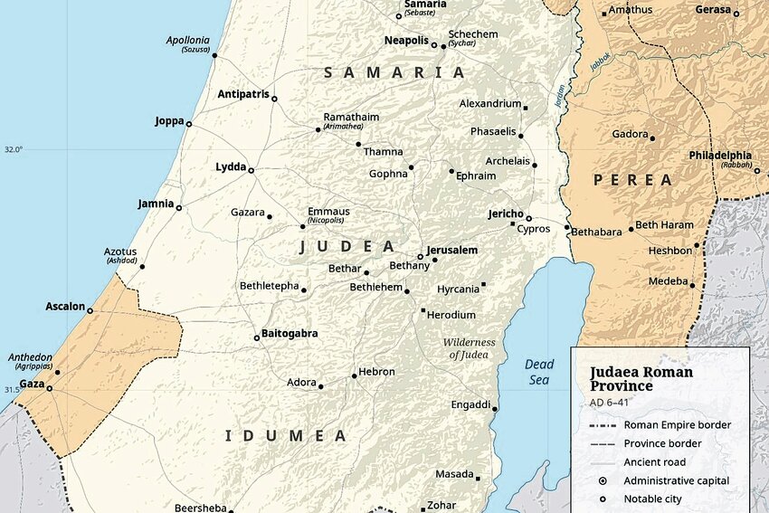 A map of the ancient Roman province of Judaea.
