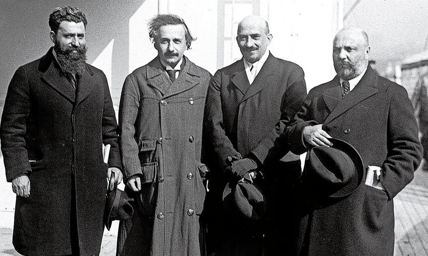 Zionist leader Chaim Weizmann (second from right) with supporters Albert Einstein, Ben-Zion Mossinson and Menachem Ussishkin in 1921.