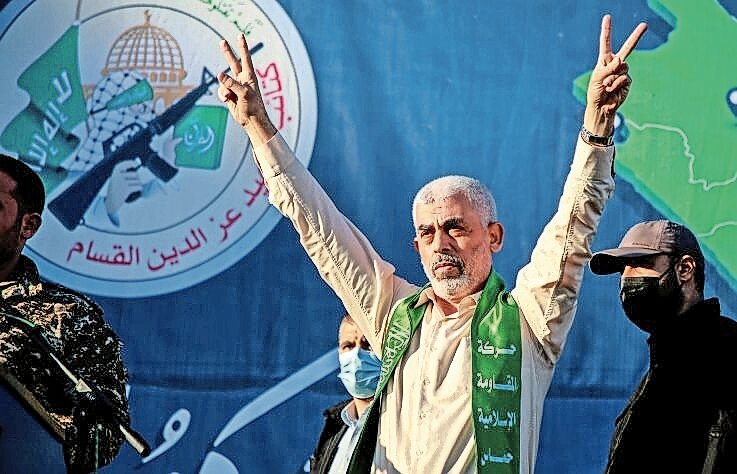 Yahya Sinwar, leader of Hamas in the Gaza Strip, at a rally in Gaza City in 2021.
