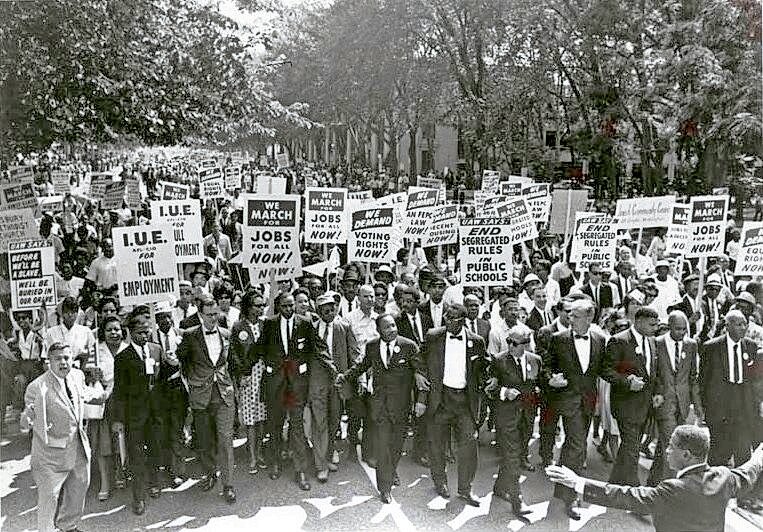 At 1963 March on Washington, MLK Jr. is upfront near Rabbi Joachim Prinz.