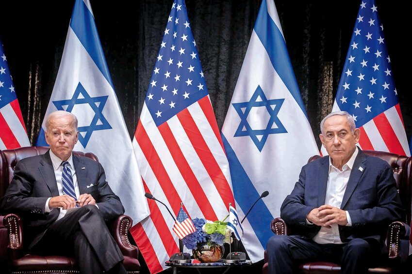 President Joe Biden and Israeli Prime Minister Benjamin Netanyahu speak to reporters in Tel Aviv, Oct. 18, 2023.