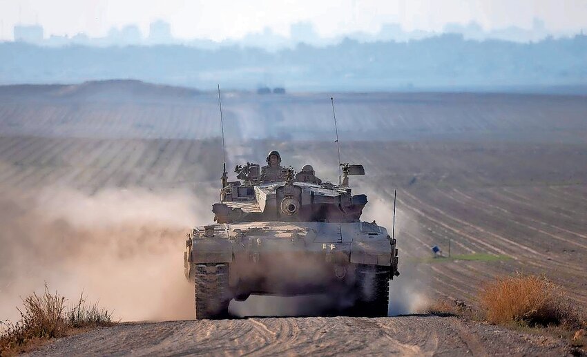 An Israeli military tank at the border with Gaza on April 7.