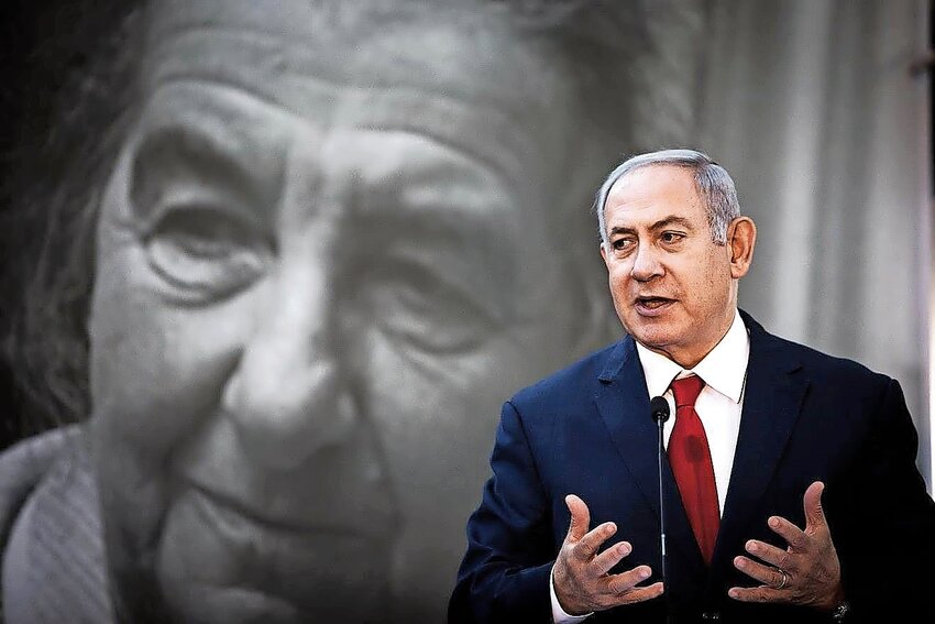Israeli Prime Minister Benjamin Netanyahu speaks at a memorial ceremony for former Prime Minister Golda Meir in 2018.