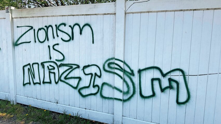 &ldquo;Nazism is Zionism&rdquo; was one of many statements written along a fence line that faces Merrick Avenue.
