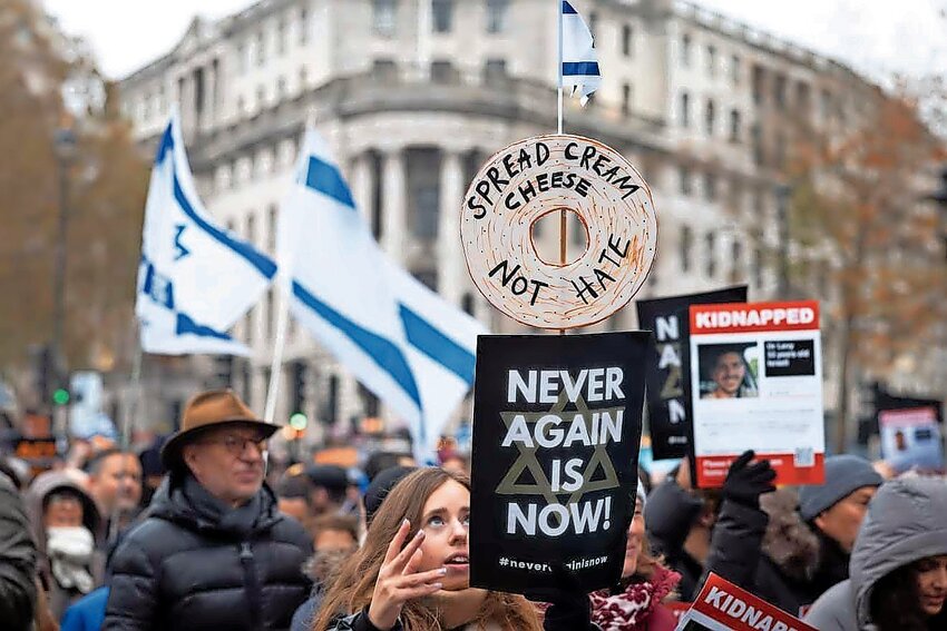 Pro-Israeli protesters at a March Against Antisemitism in London on Nov. 26, 2023.