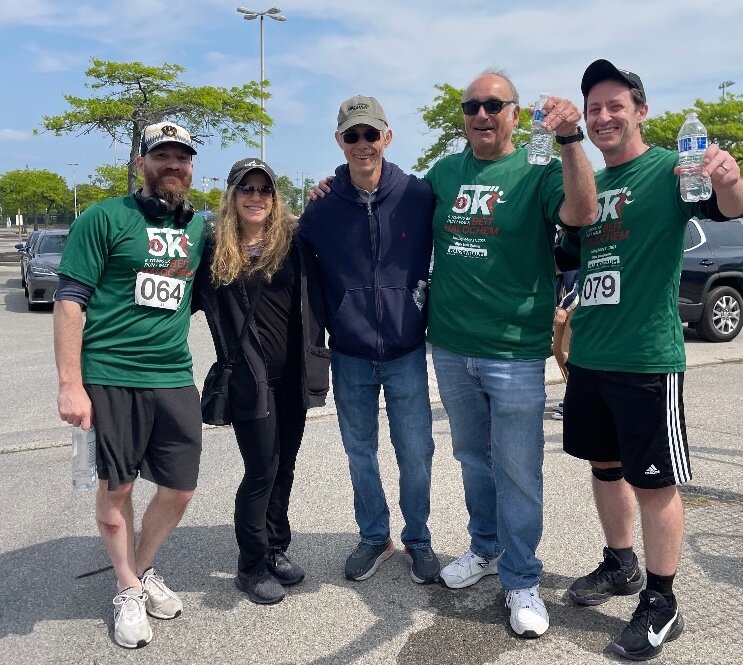 Pictured after last year&rsquo;s Beit Halochem International Five Towns 5K (from left): Jordan Miller, Susan Lang, Mitchell Lang, David Staschover, and Shopsy &lsquo;The Horse Thief&rsquo; Marcus. This year&rsquo;s race is &mdash; the 15th iteration of it &mdash; is set for Sunday, June 9.