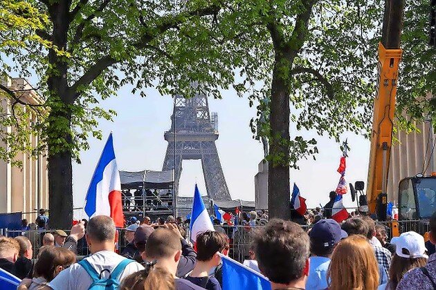 Political rally in front of Eiffel Tower in Paris on March 27, 2022.