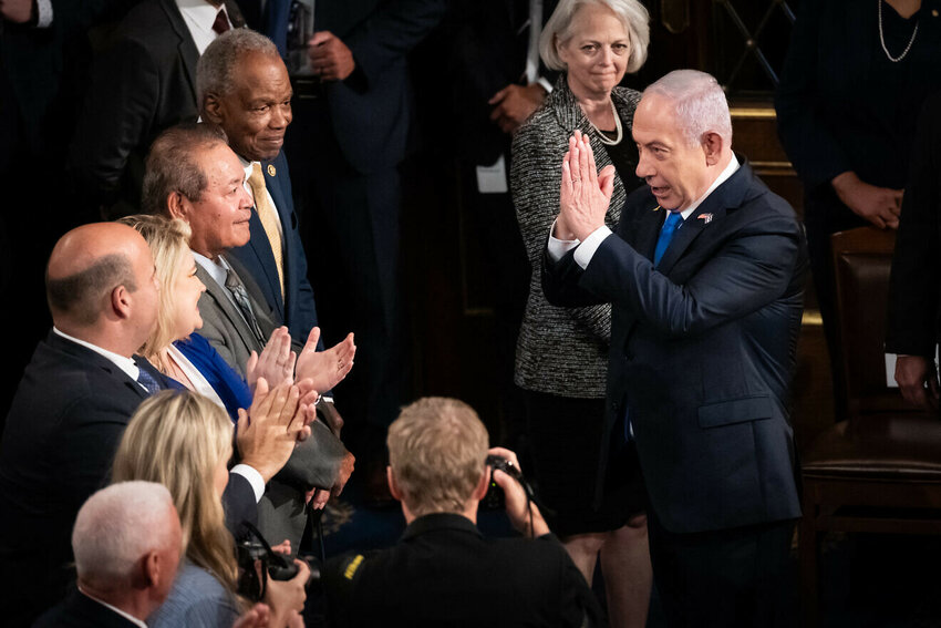 Israeli Prime Minister Benjamin Netanyahu thanks members of Congress for their applause prior to addressing a joint session of Congress on July 24, 2024.