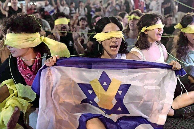 Israelis block the Ayalon Highway and clash with police in Tel Aviv, during a protest calling for the release of Israelis held hostage by Hamas terrorists in Gaza, Sept. 1.