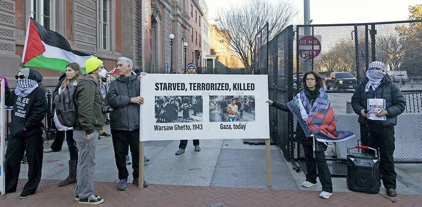 Pro-Palestinian protesters, including American Jews, demonstrate near the White House in Washington on Feb. 4.