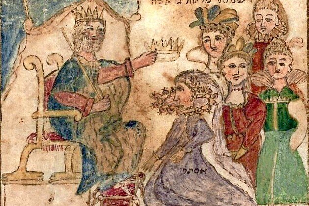The coronation of Esther from the Moshe Ben Avraham Pescarol Esther Scroll, Ferrara, Italy, 1616.