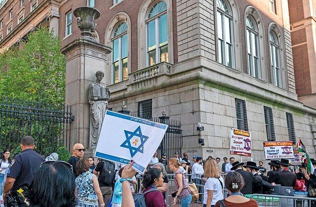 Pro-Israel demonstrators are countered by pro- Hamas protesters in front of Columbia University at an &ldquo;Unmask Campus Hate&rdquo; rally on Aug. 27, 2024.