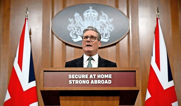 British Prime Minister Keir Starmer speaks at the Downing Street Briefing Room on Feb. 25.