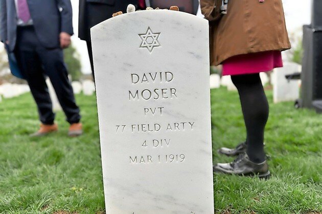A new tombstone with a Star of David was unveiled for Pvt. David Moser, on April 7.