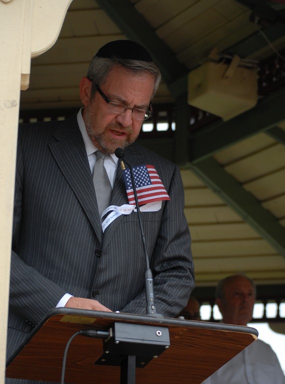 Rabbi Kenneth Hain of Congregation Beth Sholom in Lawrence, gives the invocation at the Cedarhurst  9/11 commemoration