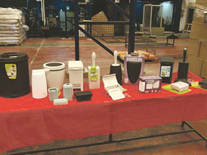 A display of some of the house hold products  made by the Lipsky Installation and Sanitation Products plastics factory.