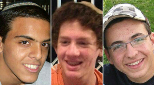 Our missing boys (from left): Eyal Yifrach (Eyal ben Iris Teshura), Naftali Frenkel (Yaakov Naftali ben Rachel Devorah) and Gilad Shaar (Gilad Michael ben Bat Galim).