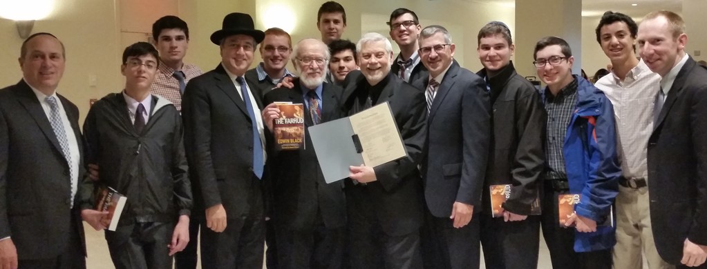 Rambam at International Farhud Day with Rabbi Dr. Elie Abadie, Professor Nat Lewin, and author Edwin Black.