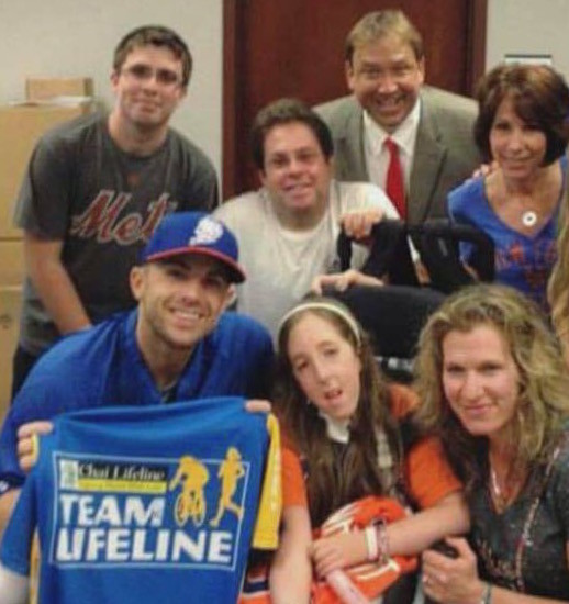 Bottom row: Mets David Wright, Peri Finkelstein and her mom Lori. Standing from left: Peri's brother Joel, dad Paul, the president of When You Dream a Dream, and Peri's doctor Andria Chinner.