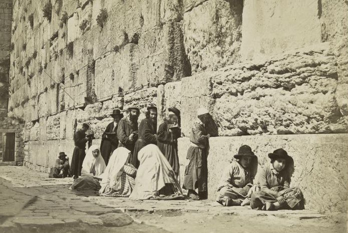 Jews pray at the Western Wall, circa 1880.