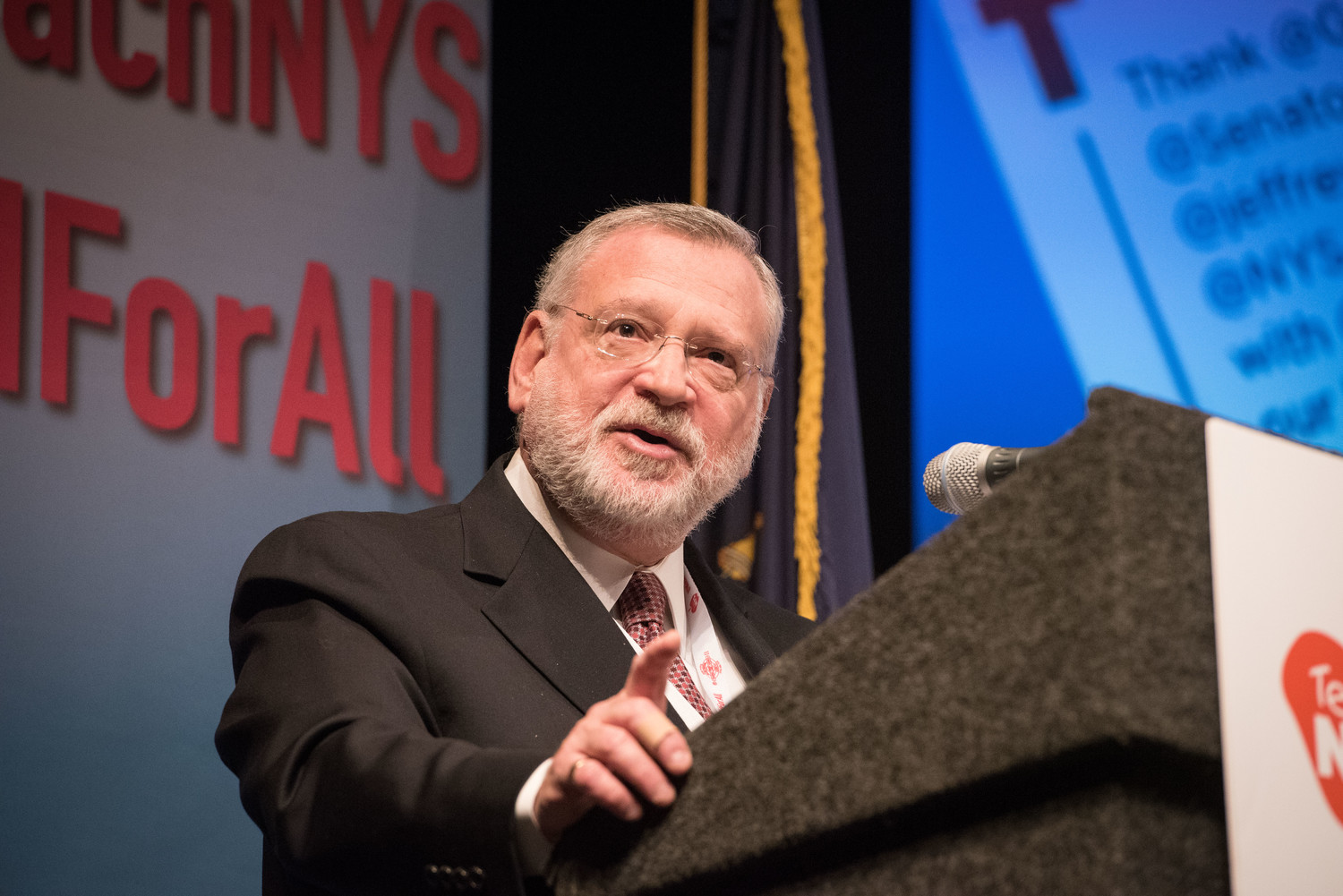 Orthodox Union Executive Vice President Allen Fagin speaks in Albany.