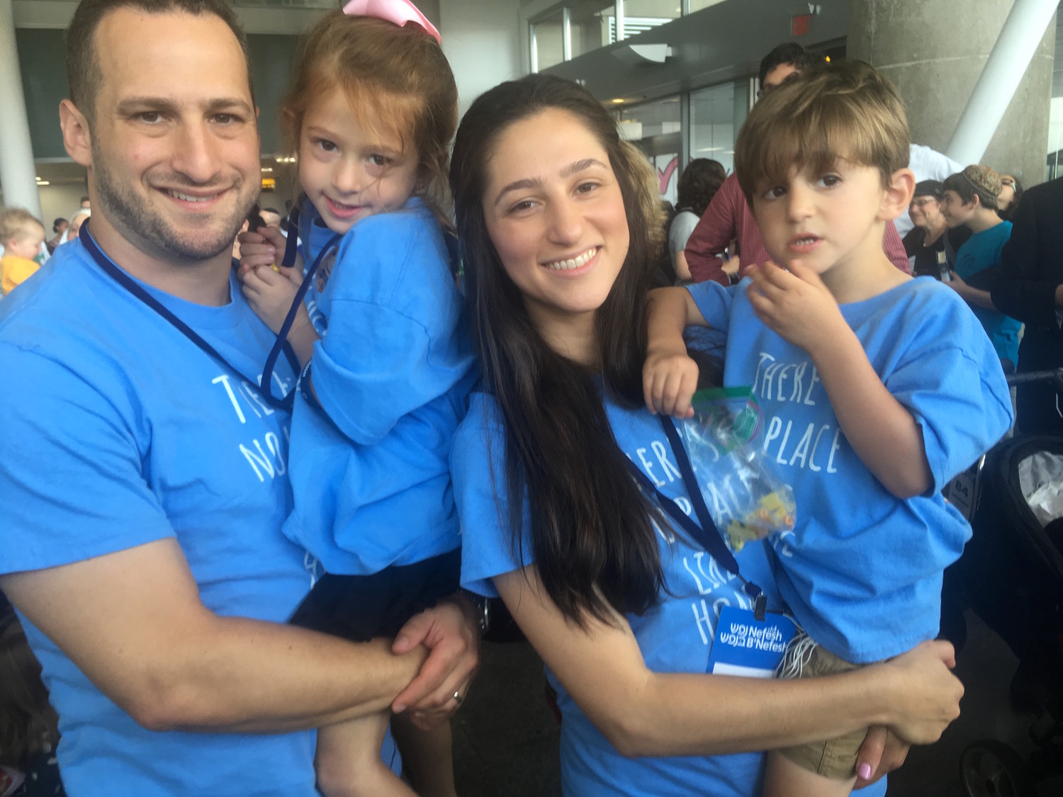 From Kew Gardens Hills, Hanna and Shamshy Schlager and their children —  Azarya, 3, and Adella, 5 — ready to board Tuesday’s aliyah flight.
